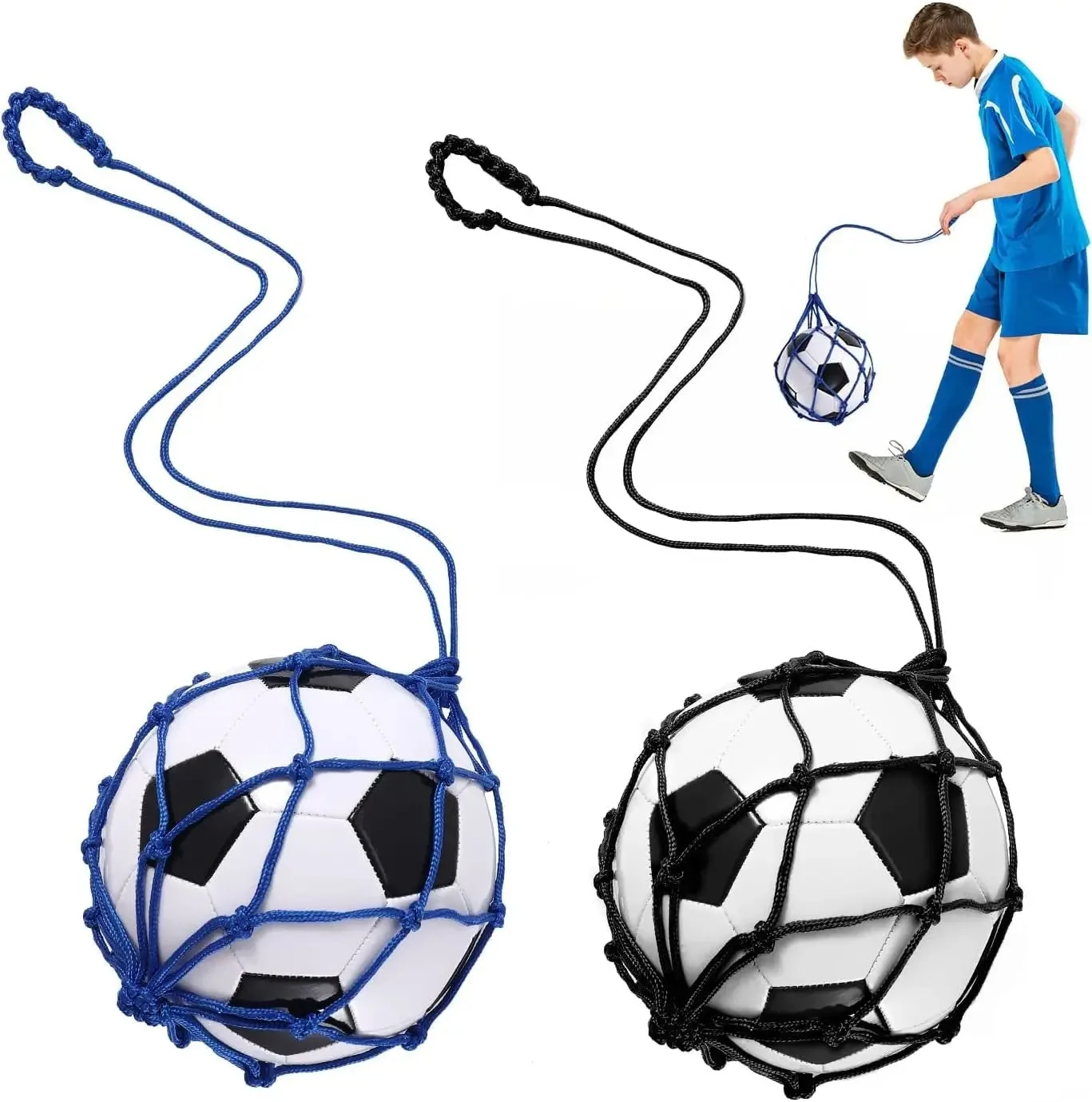 Youth Football Self Trainer Kick Net Pocket Professional Outdoor Sport Nylon Net Basketball Bag Solid Mesh Soccer Ball Carry Bag
