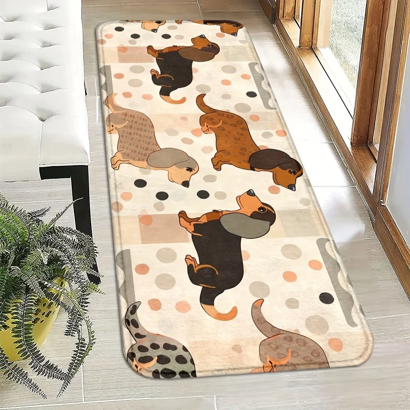 Newest Cartoon Dachshund Dog Polka Dot Print Washable Non Slip Kitchen Entry Rug Set Pet Doormat For  Living Room Bedroom