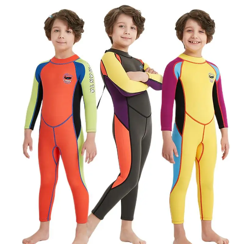 

New2.5MMChildren's Diving Suit One-Piece Long Sleeves Swimsuit Keep Warm Sun Block Snorkeling Hot Spring Surfing Suit