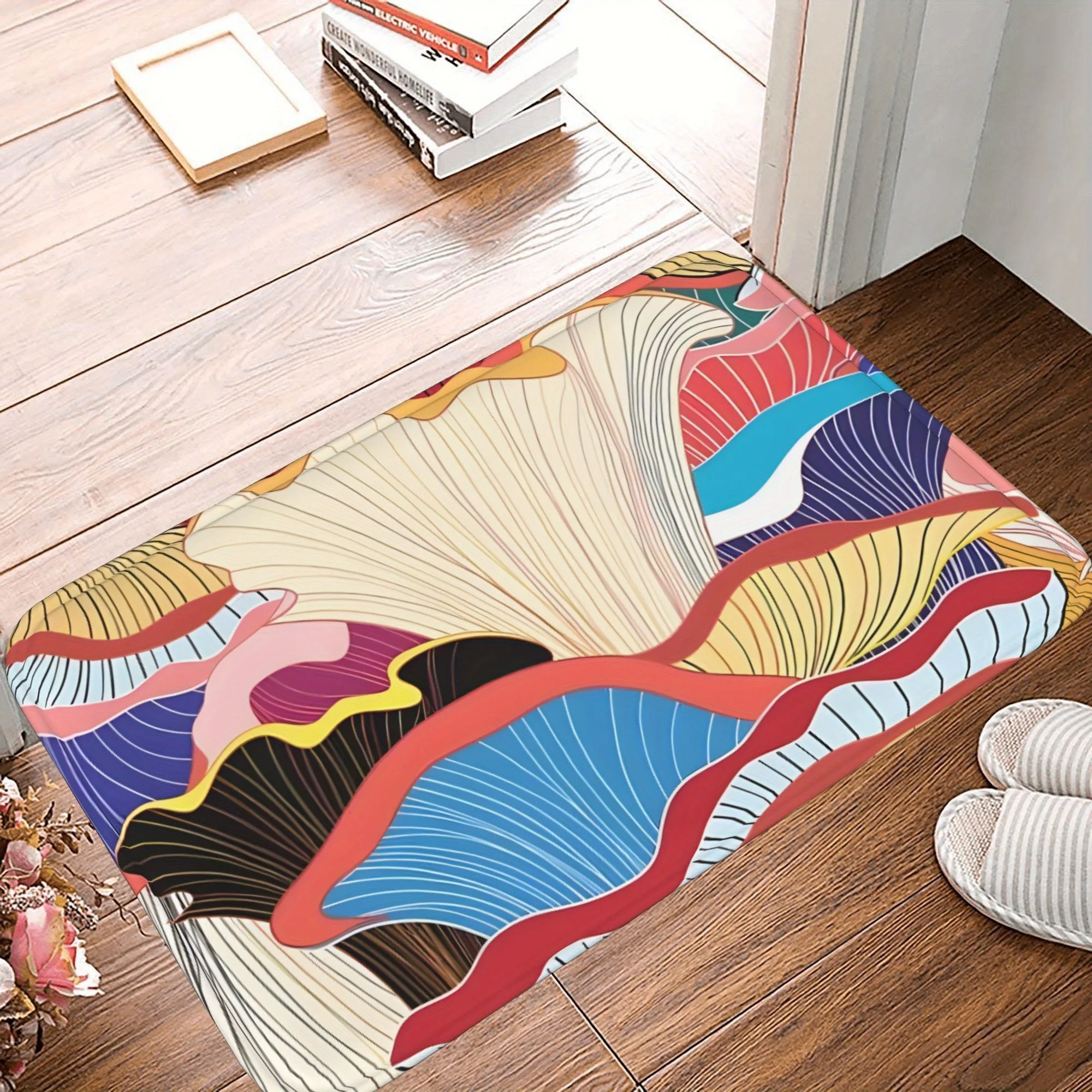 

1PC Wave and Fan Pattern Kitchen Rug Non-Slip Door Mats Pop design Bathroom Rug Bath Mat Carpet for Home Sink Laundry Decor