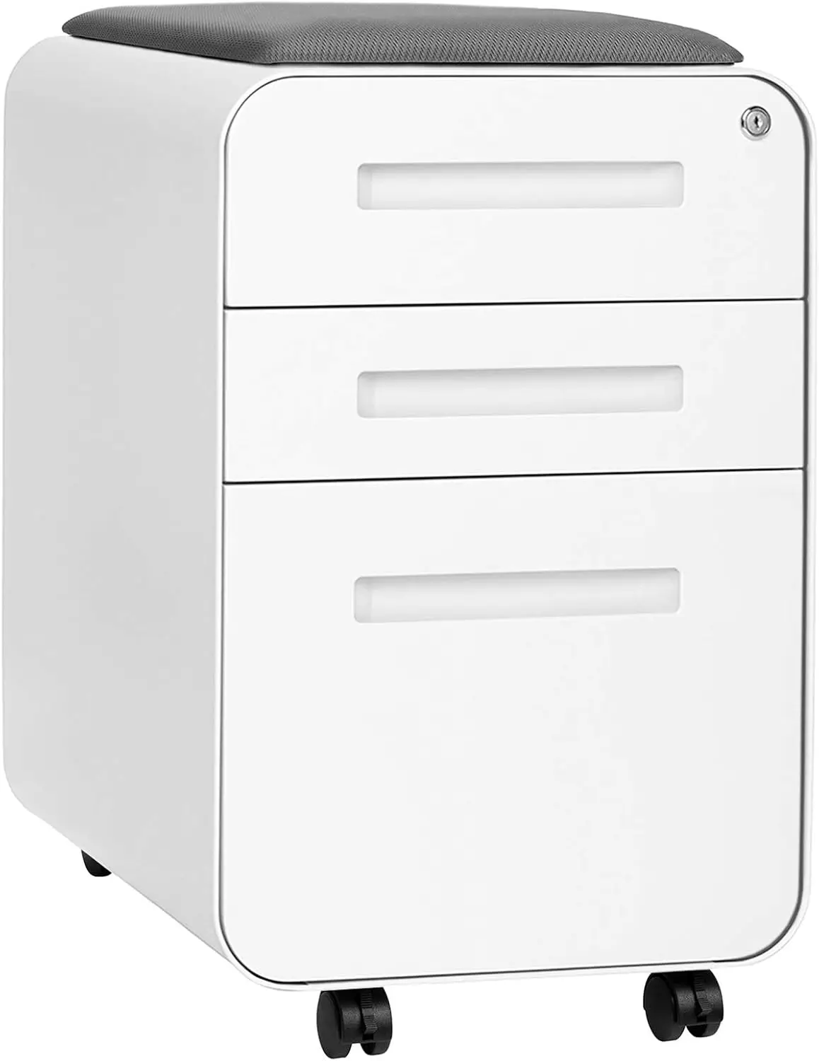 Laura Davidson Furniture STOCKPILE Curve Seated 3-Drawer Mobile File Cabinet with Removable Magnetic Cushion Seat - Metal Filing