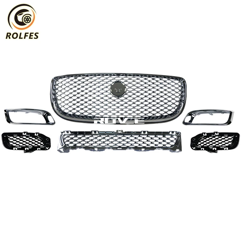 ROLFES Car Front Grille Upper Radiator Mesh Grill For Jaguar XJ XJR 2016 2017 2018 2019 2020 Fog Lamp Frame Plating Grills