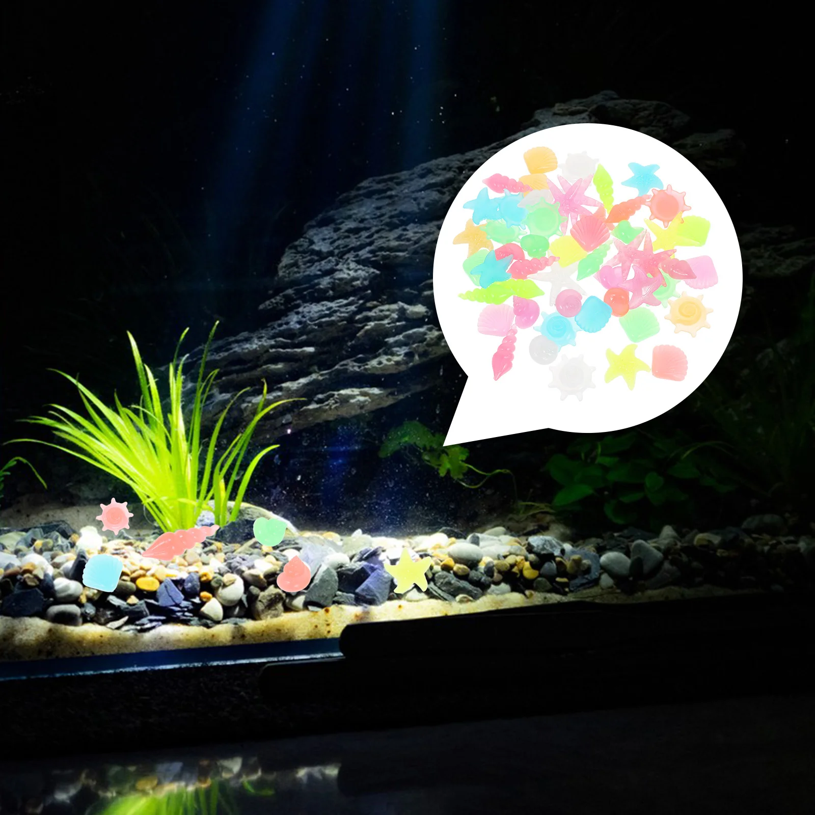 

50Pcs Glow In The Dark Rocks Ocean Theme Aquarium Stones Decorative Gravels For Fish Tank Flowerpot Resin Material