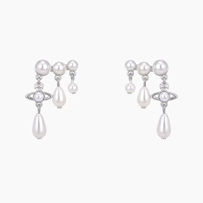 

New OfferThree Rows of Pearl Water Drop Ear Studs Pendant Tassel Special Earrings High Sense Sweet Elegance