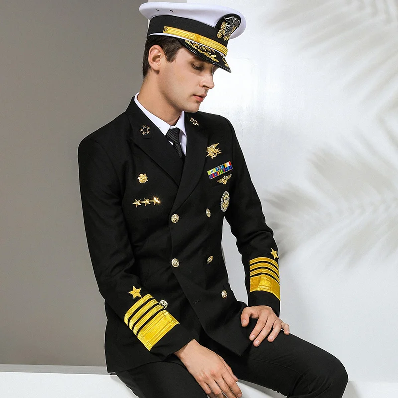 US U.S. Navy Admiral Captain Officer Uniform Double-breasted Jacket Pants Security Property Workwear Air Hostess Costumes Pilot