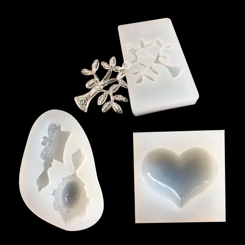 Mirror DIY Crystal Glue Pendant Handmade Vintage Mirror Comb Small Tree Heart-Shaped Accessories Pendant Mold Silicone Mould