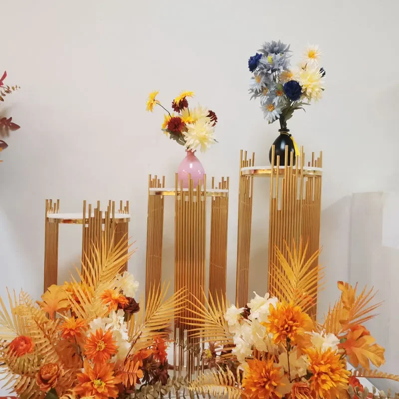 3-teiliges Set aus goldenen Metallzylinderständern, vertikaler Rohrsockel für Bodendekoration bei Hochzeiten, Partys, Dessert- und Blumendekorationen – Detail 11