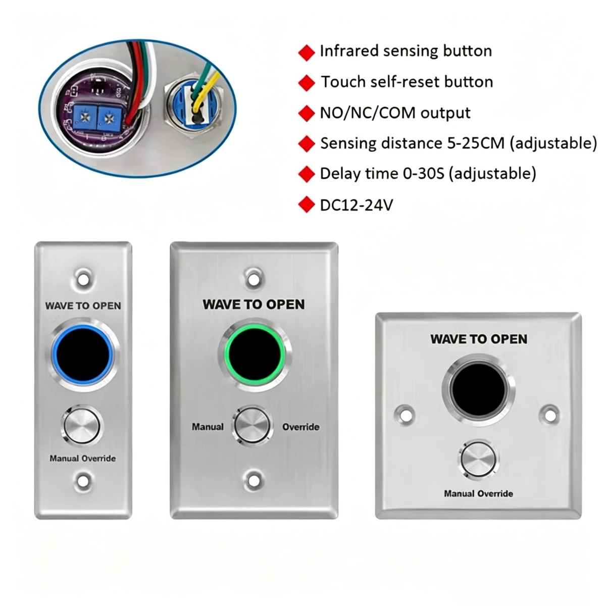 Dual Button Touch Infrared Sensing Switch Door Release Exit Button with LED Indication for Access Control System