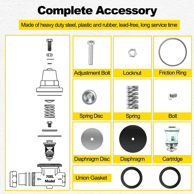 طقم إصلاح صمام تخفيض الضغط ، مناسب لنماذج ويلكينز 70 ، 70 دو ، 70 × لتر ، 1 "صمامات منظم الضغط ،