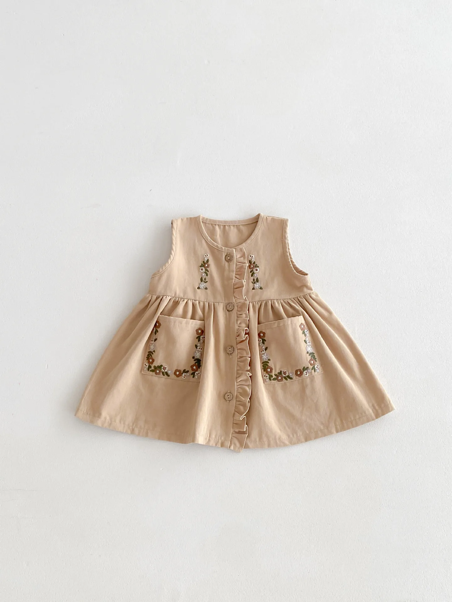 Girls Autumn 2025 New Two-piece Children\'s Fashion Fungus Edge Embroidered Mori Vest Dress Girls Dress