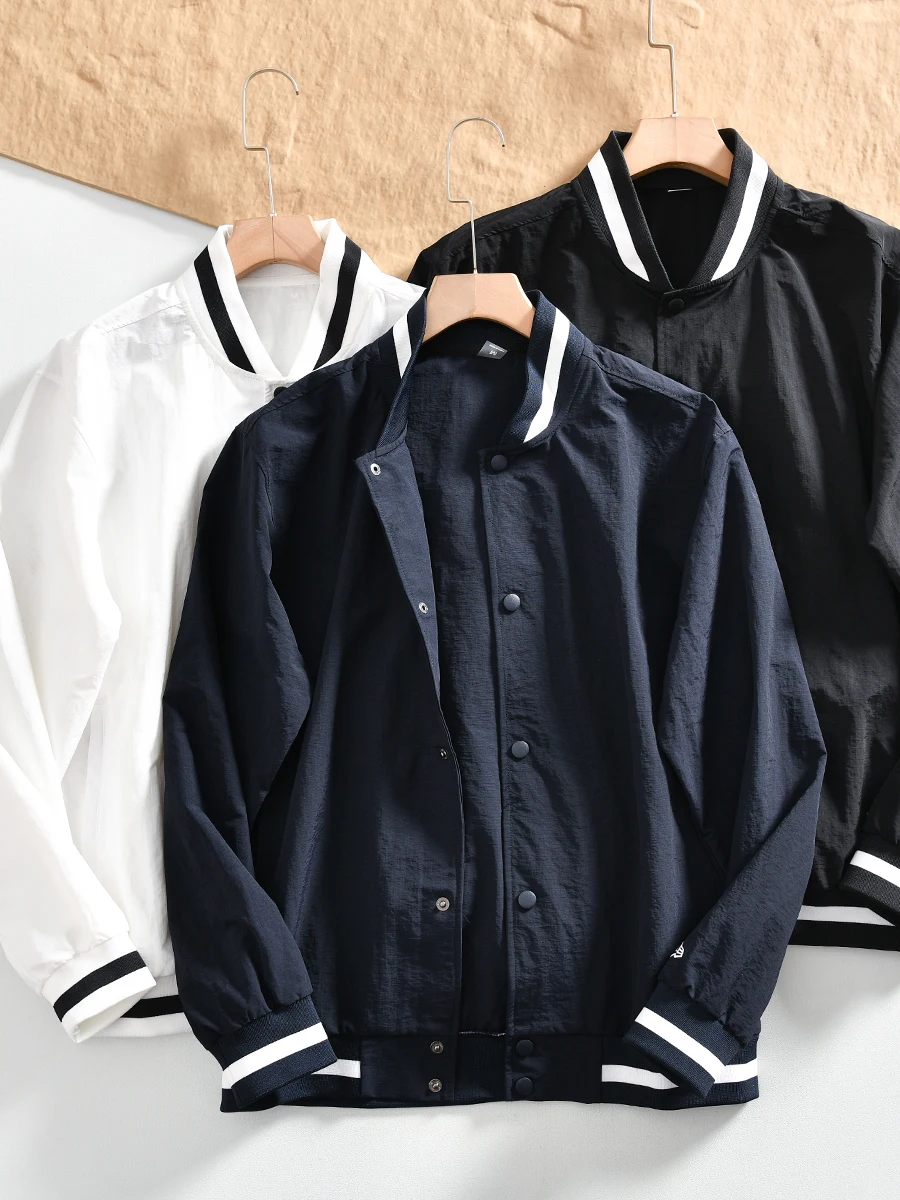 Lightweight Breathable Textured Men's Baseball Collar Jacket Autumn Casual Versatile Outerwear Polyester Fiber Spring Autumn