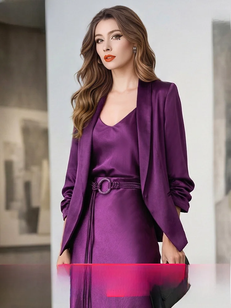 

High Quality Simple Elegant Copper Ammonia Silk Business Suit Jacket for Women Spring Season Professional Top Elegant Style