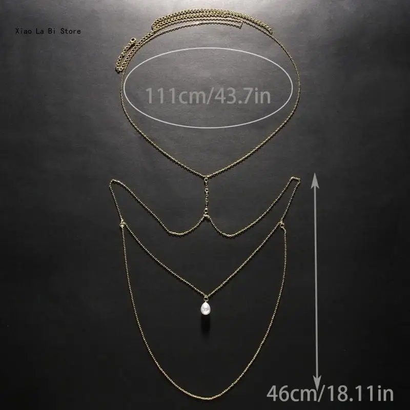 Sexy Back Chain for Lady Pearl Pendant Chest Chain Evening Party Dress Up Chain XXFD