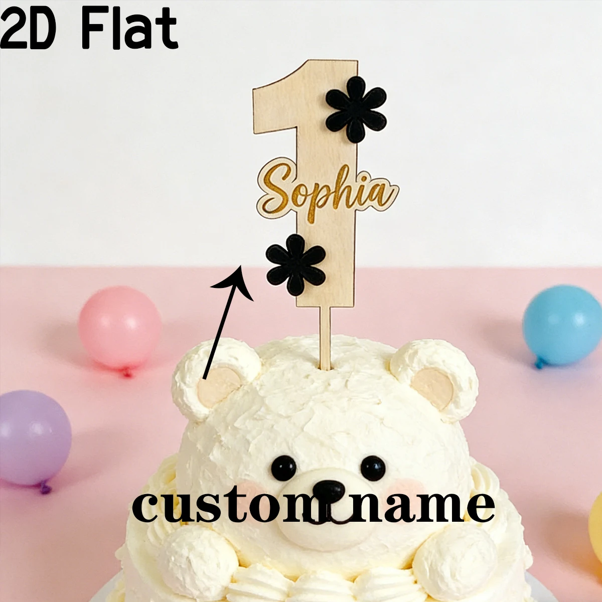 1pc little black flower Custom Name Wooden Acrylic Cake Topper,Home Family Friends Wedding Birthday Anniversary Graduation Gift view 4
