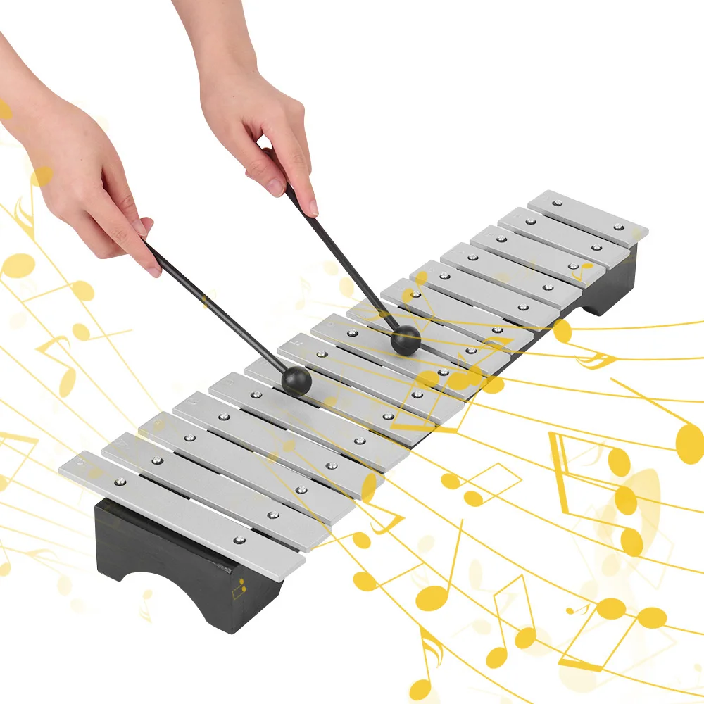 15-Note Xylophone Glockenspiel Wooden Base Aluminum Bars with Mallets Percussion Musical Instrument Gift with Carrying Bag