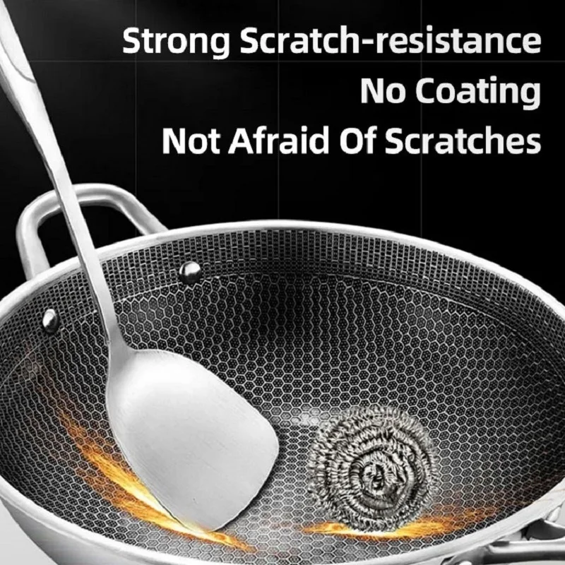 Honeycomb Handmade Stainless Steel Wok Set Nonstick Skillet Thick Wok Frying Pan Non-Stick Non Rusting Gas/Induction Cooker Pan