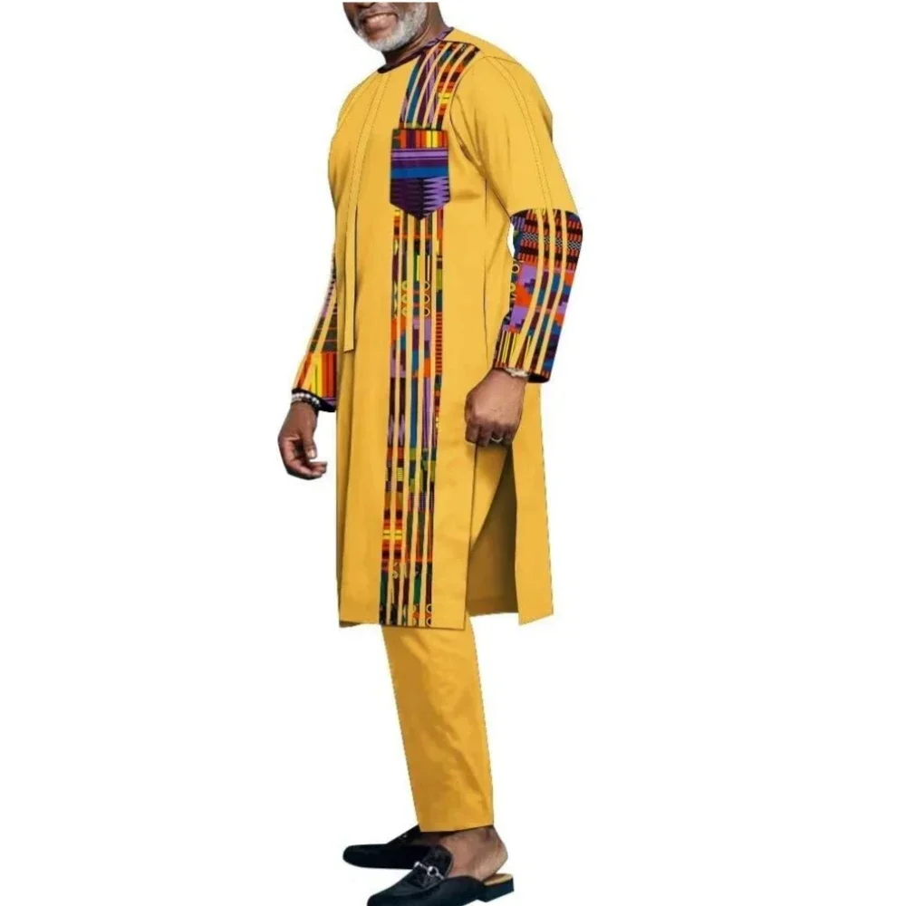 Chemises et pantalons africains pour hommes, Robe Hip Hop, Bazin Riche, Vêtements africains pour hommes, Tenues Dashiki, Costume, Wyn1558, 2 pièces
