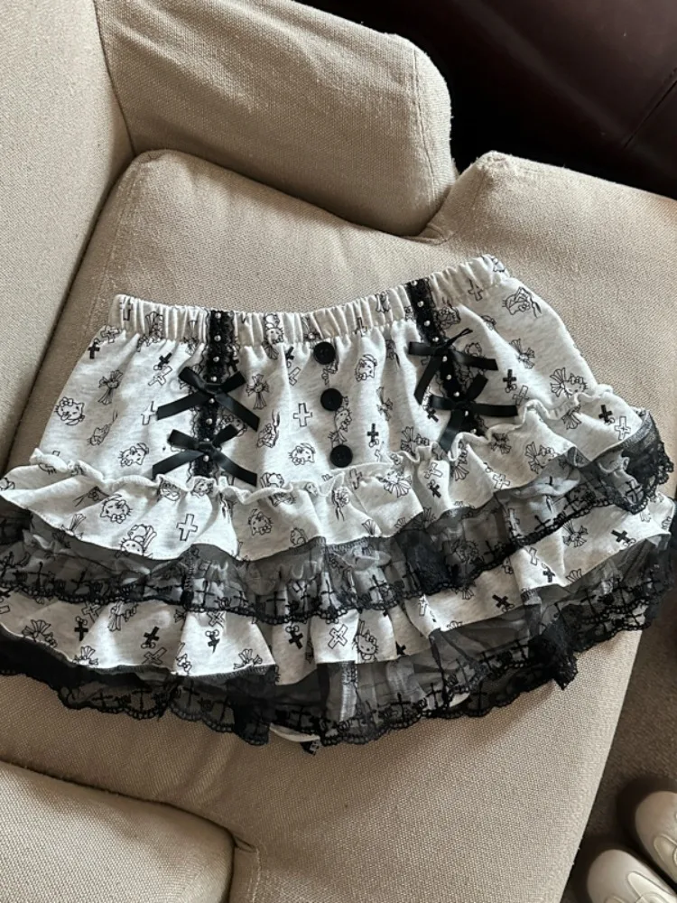 

Sweet Cool Style Lace Trim Puffy Cake Skirt Short A-Line for Women High Waist Slimming Design Korean Version Summer Skirt