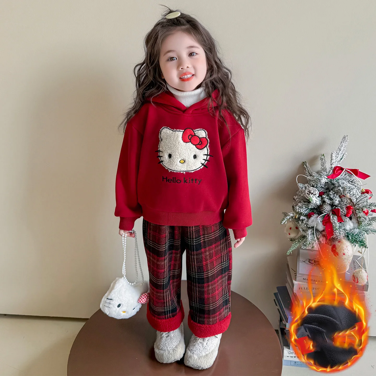 

Красные толстовки для девочек, комплект из 2 предметов, детская осенне-зимняя плюшевая толстая толстовка с длинными рукавами, модные повседневные бархатные штаны с цветными блоками