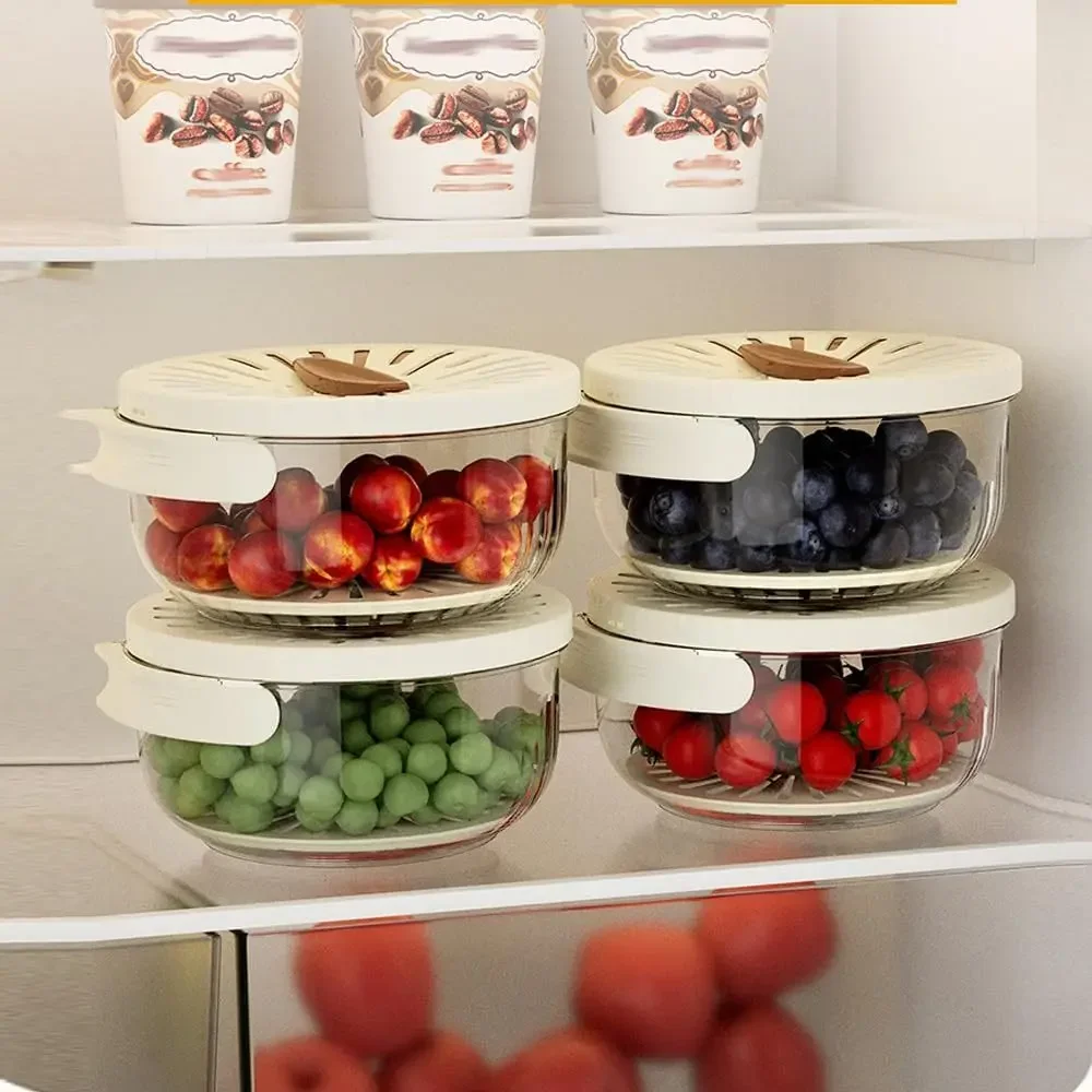 

Kitchen Double Layer Drain Basket Bowl Fruit Washing Basket With Lid and Handle Household Portable Storage Container Escurridor