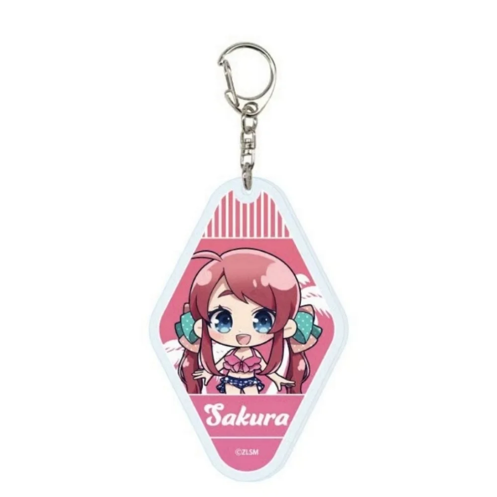 Anime Zombie Land Saga Sakura Minamoto Saki Nikaido Swimsuit CHIBI 6CM Kawaii Keychain Cute Keyring Decor Cosplay Gift