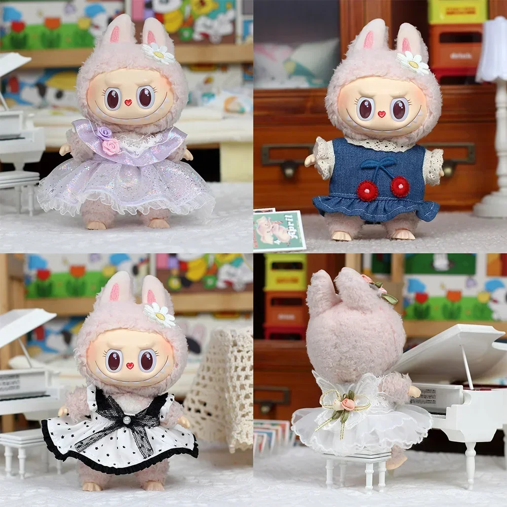 For Korea Kpop Exo Labubu Idol butterfly princess dress Clothing Gift 17cm Mini Plush Doll'S Clothes Outfit Accessories