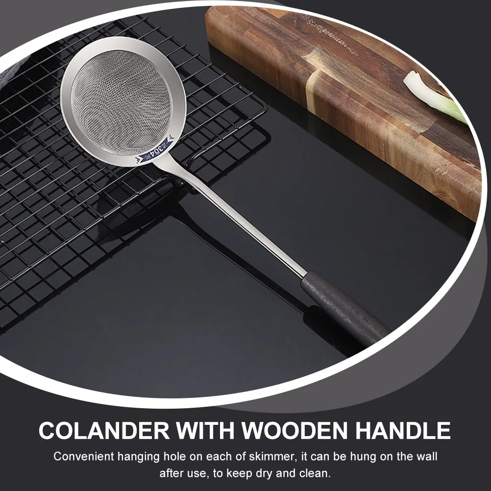 

Stainless Steel Colander Scoop Wooden Handle Kitchen Slotted Spoon Strainer Ladle Frying Skimmer Cooking Tool for Household