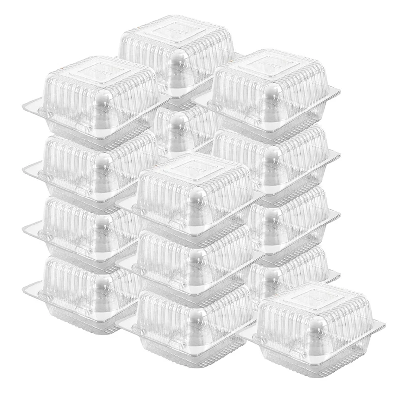 

100 Count Clear Plastic Hinged Clamshell Takeout Tray Food Clamshell Containers For Dessert, Cakes, Cookies, Salads, Durable