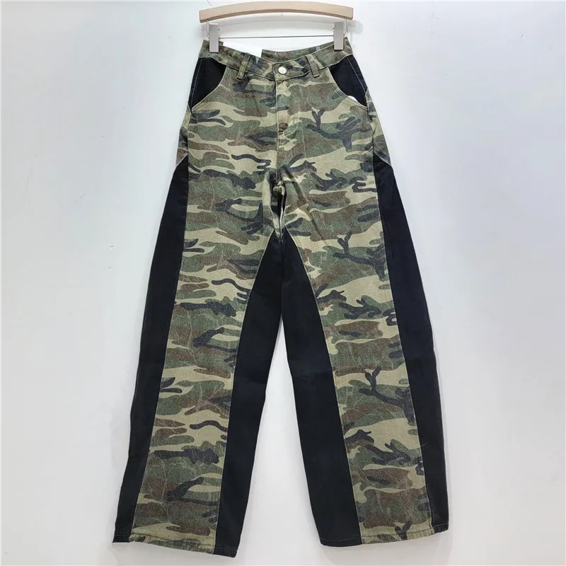 

American Style Retro Design Color Contrast Patchwork Washed Camouflage Cargo Pants Women's Hot Girl Fried Street Casual Wide-Leg