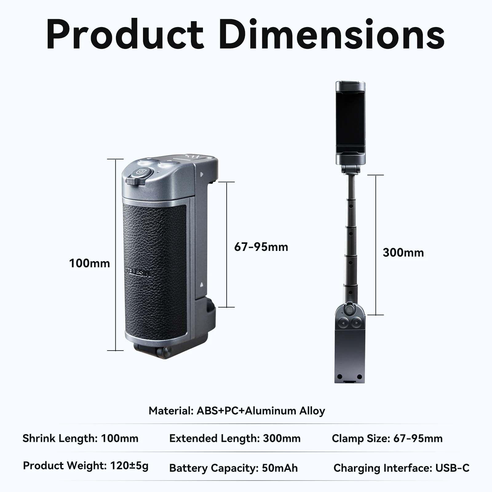 TELESIN Phone Camera Selfie Grip Bluetooth-Compatible Remote Control Adapter Grip Handle Holder Selfie Device Phone Stand Custom