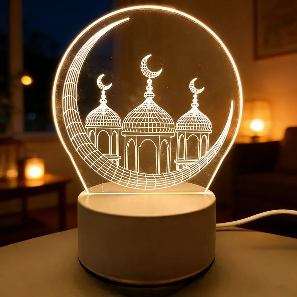 

USB Operated Bedroom Home Decor 3D Acrylic LED Night Light Muslim Ramadan Festival Supplies EID Mubarak Ornaments Neon Lamp