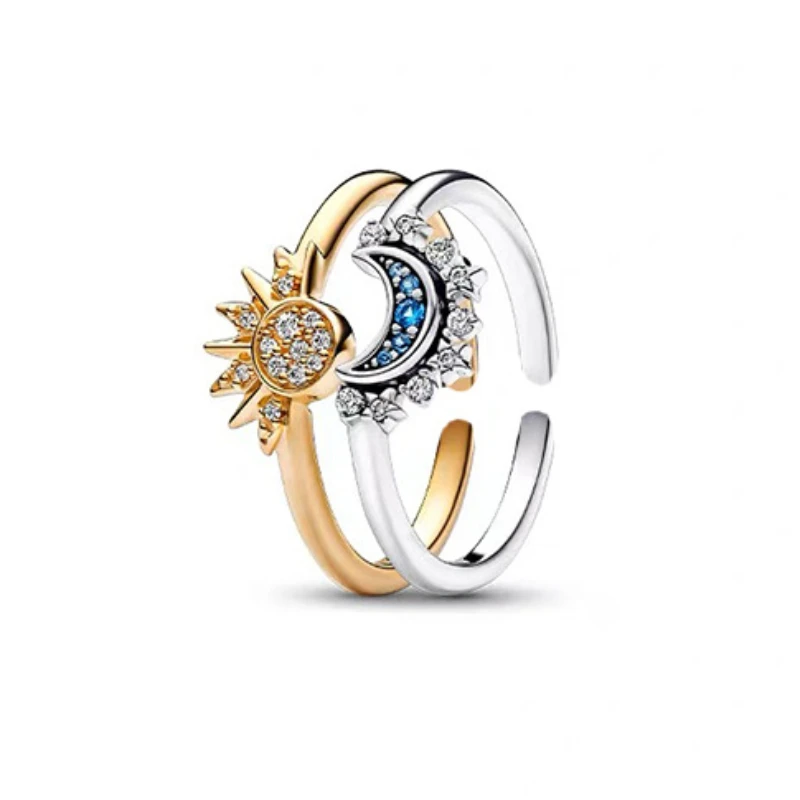 Couple's Sparkling Sun and Moon Adjustable Promise Rings