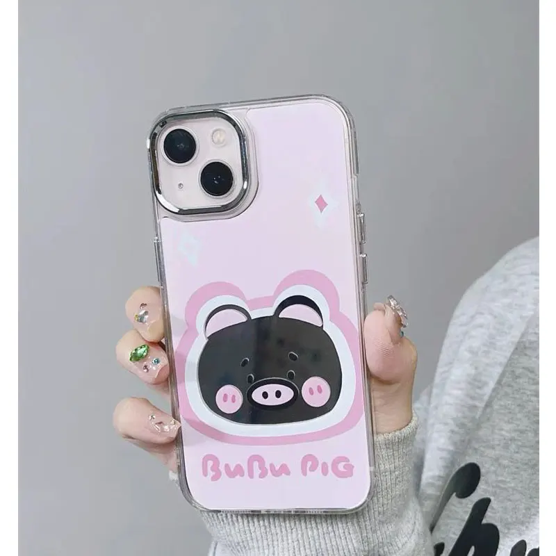 2024 New Shockproof Makeup Mirror Phone Case For iPhone 15 14 13 12 11 Pro Max XS XR 7 8 Plus Cover Cute Pink Pig Mirror Pattern