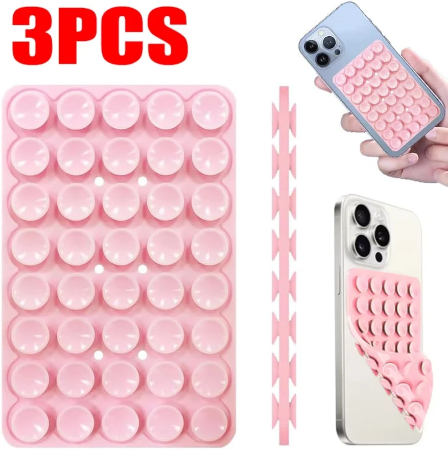 

3Pcs Silicone Suction Cup Phone holder Mount for iPhone Android Non Slip Double Sided Hands-Free Phone Grip for Selfies Videos