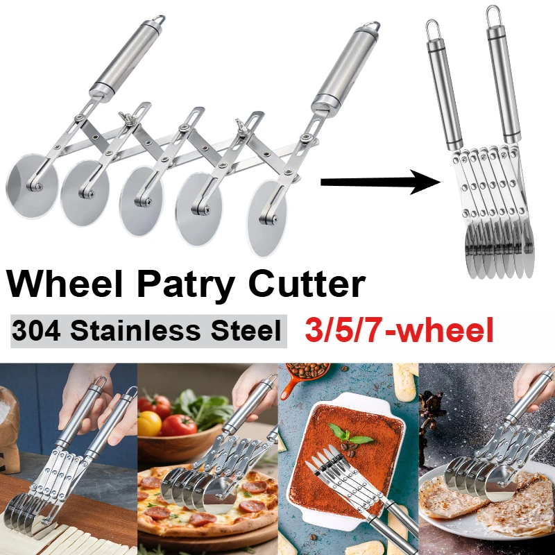

3/5/7 Wheel Pastry Cutter Stainless Pizza Slicer Multi-Round Dough Cutter Roller Cookie Pastry Knife Divider with Handle