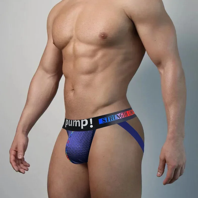 Mens Sexy Underwear Breathable Mesh Bikini Jockstraps Brifes Gay G-Strings Thongs Sissy Panties Under Wear Calzoncillos Hombre
