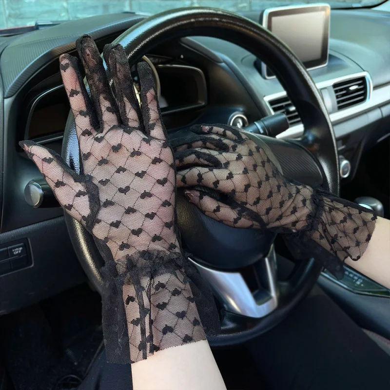 

Women Heart Embroidery Transparent Mesh Sexy Gloves Cosplay Stage Performance Opera Dinner Party Accessories Sunscreen Soft