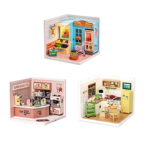 Robotime-DIY Miniatura Dollhouse Kit com Acessórios, Supply Store Kit, LED para Construir, Decoração, Presente de Aniversário 12 principais vendas minhatura de predio - №2