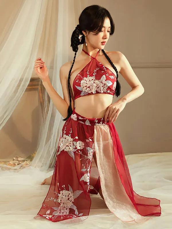 Antique Hanfu Sexy Women's Clothing High End Mature New Embroidered Underwear Flying Phoenix Women's Belly Bag Skirt Set QTGT