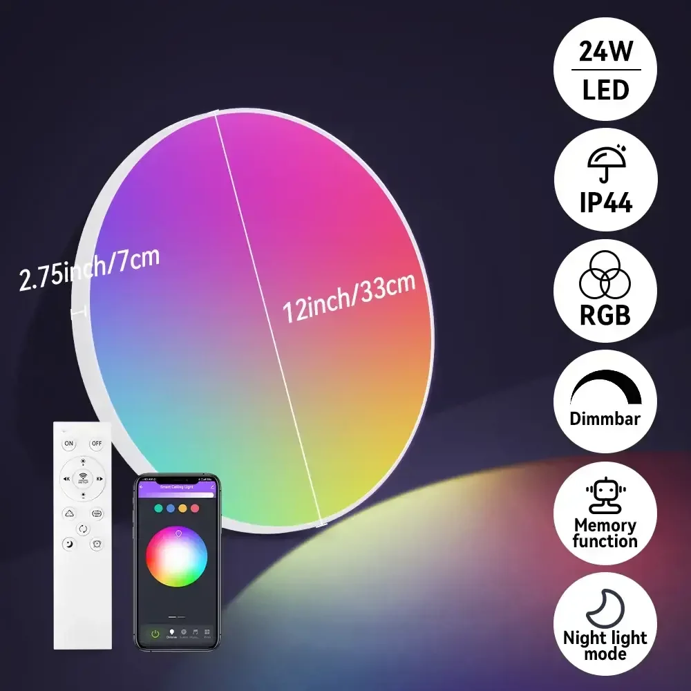 Inteligentna dioda Led lampa sufitowa RGB 24w zdalne sterowanie pilotem WIFI 110V 220V lampa sufitowa do wnętrza salonu