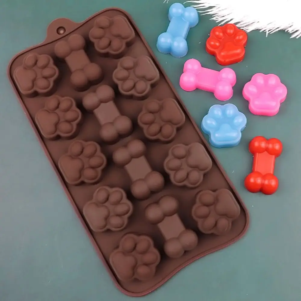 

Silicone Chocolate Mold 14 -grid Dog Bone Cat Paw Ice Tray Temperature Resistance -40~ 230°C DIY Pudding Jelly Mold Fondant