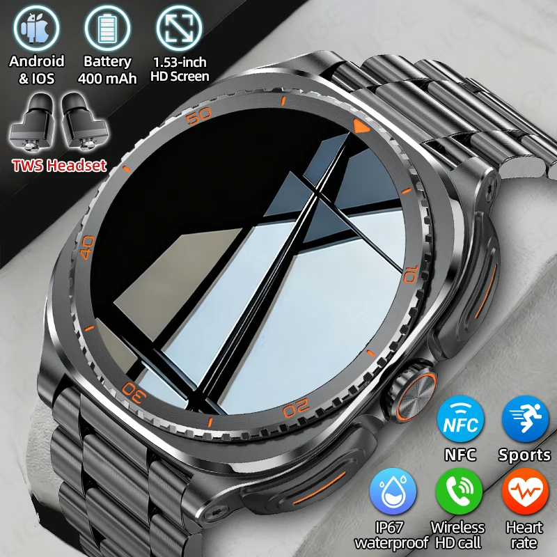 LIGE New TWS Dual Earphones Smart Watch Bluetooth Call Health Monitor Waterproof Speaker Tracker Sports Music Headset Smartwatch
