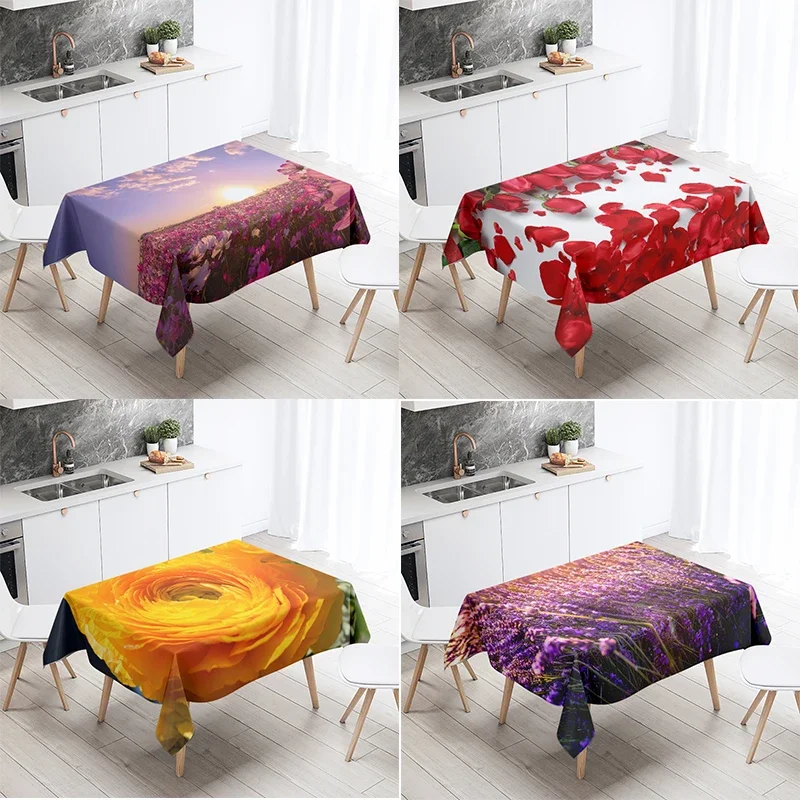 Rose Flower Tablecloth Restaurant Table Decoration Wedding  Anti-Stain Rectangular  Home 140x240cm party table cloth