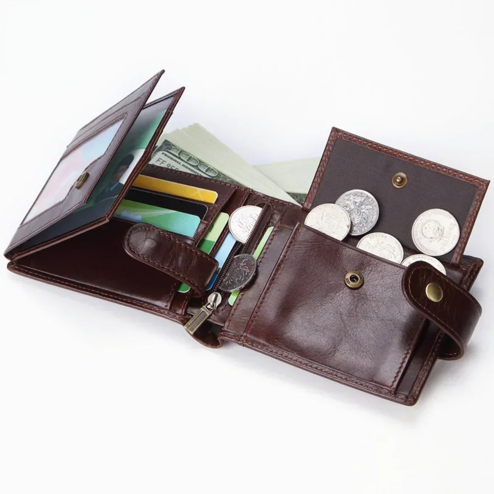

Vintage RFID Leather Wallet - Men's 2-Fold Multi-Card Holder with Coin Pocket, Genuine Business Purse & Money Organizer