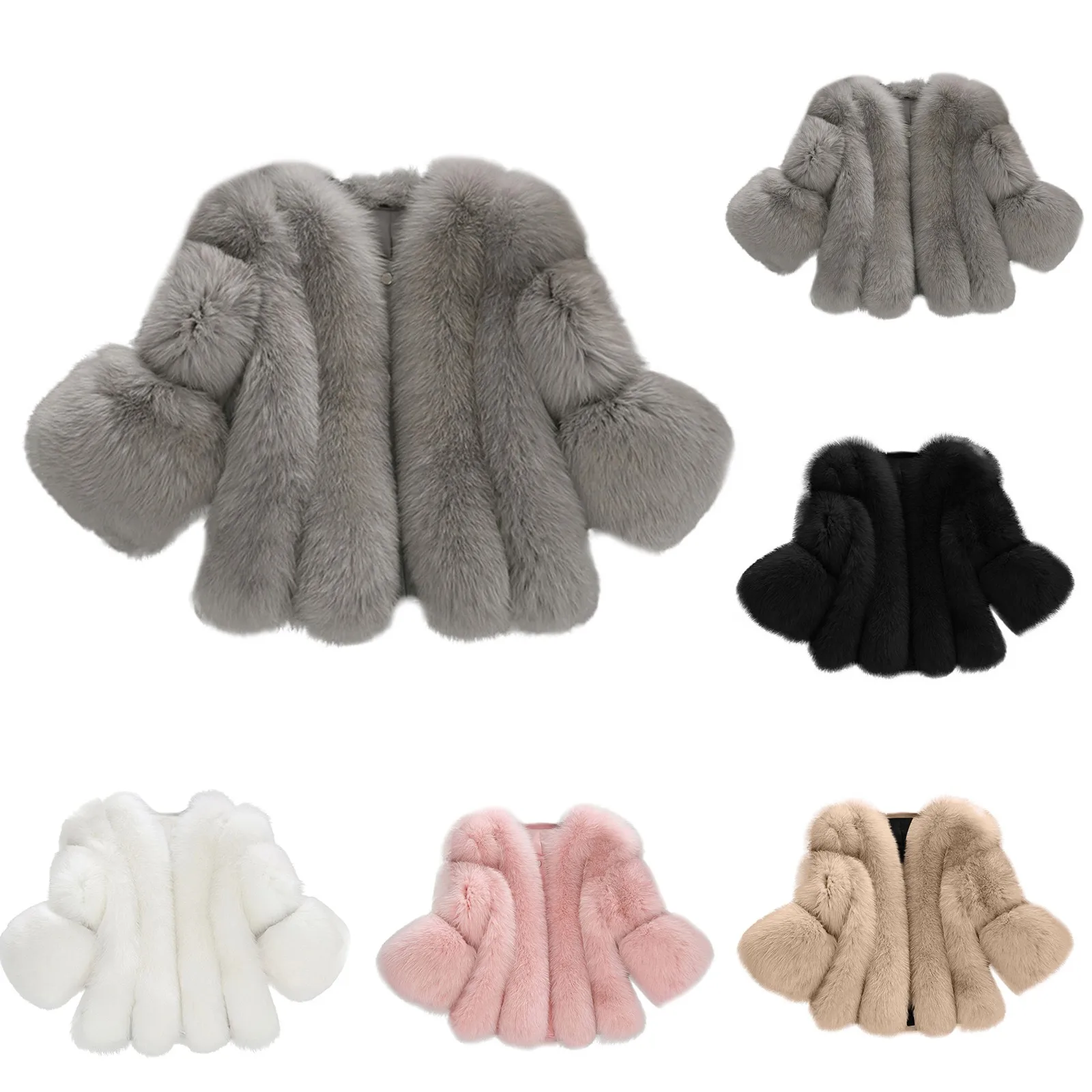 レディースフェイクファーコート,ラージサイズ,ウィンターファッション,ラウンドネック,厚手の暖かい毛皮のコート