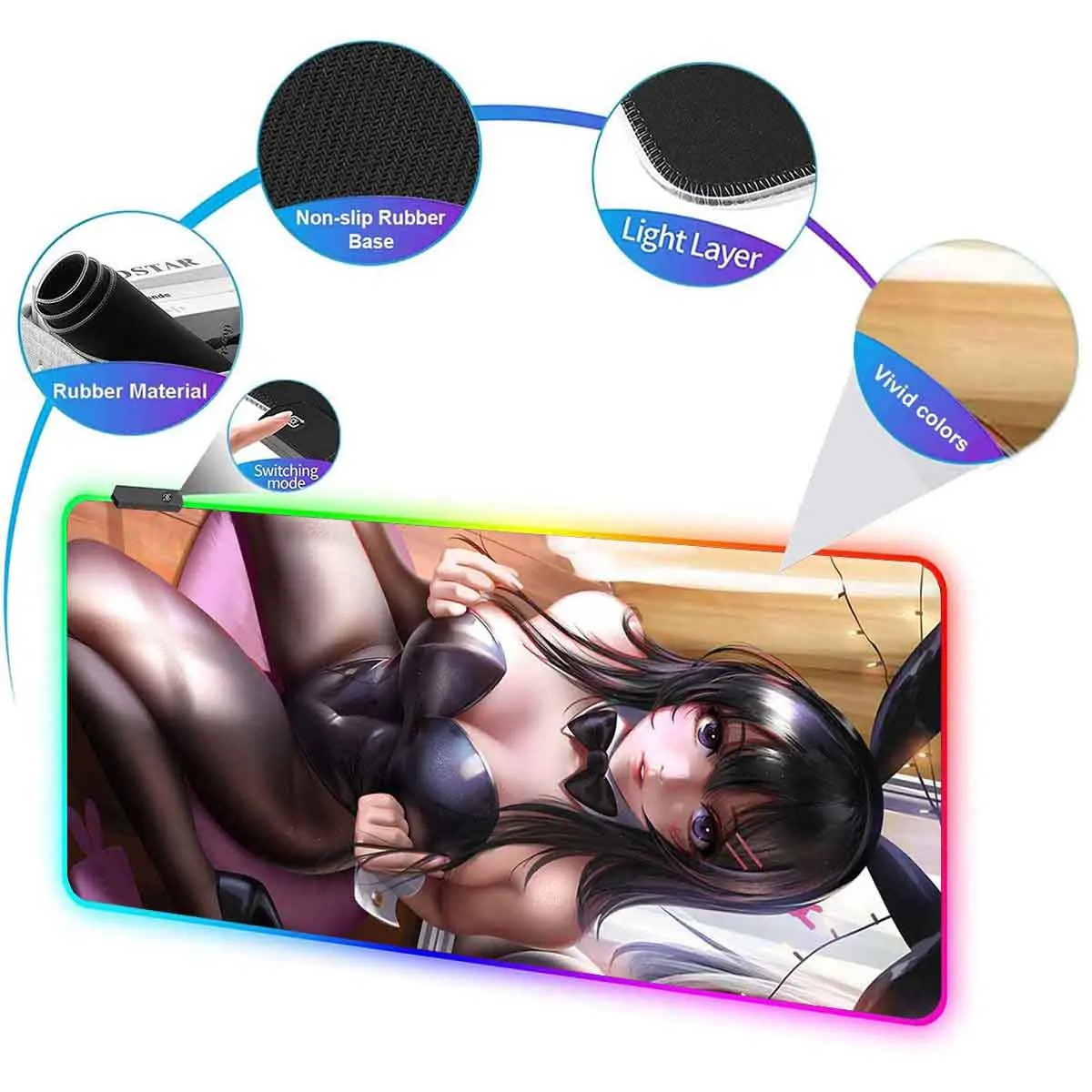 أنيمي ساكوراجيما ماي كبير عدم الانزلاق ماوس الوسادة LED الخلفية ماوس الوسادة ساكوراجيما ماي الجدول Overwatch الألعاب لوحة المفاتيح حصيرة مكتبية #2