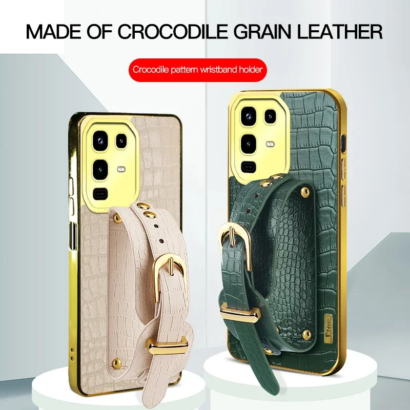Capa de telefone de couro PU com padrão de crocodilo para Infinix Note 50 Pro 4G Silicone Soft Capa traseira com suporte e alça de pulso