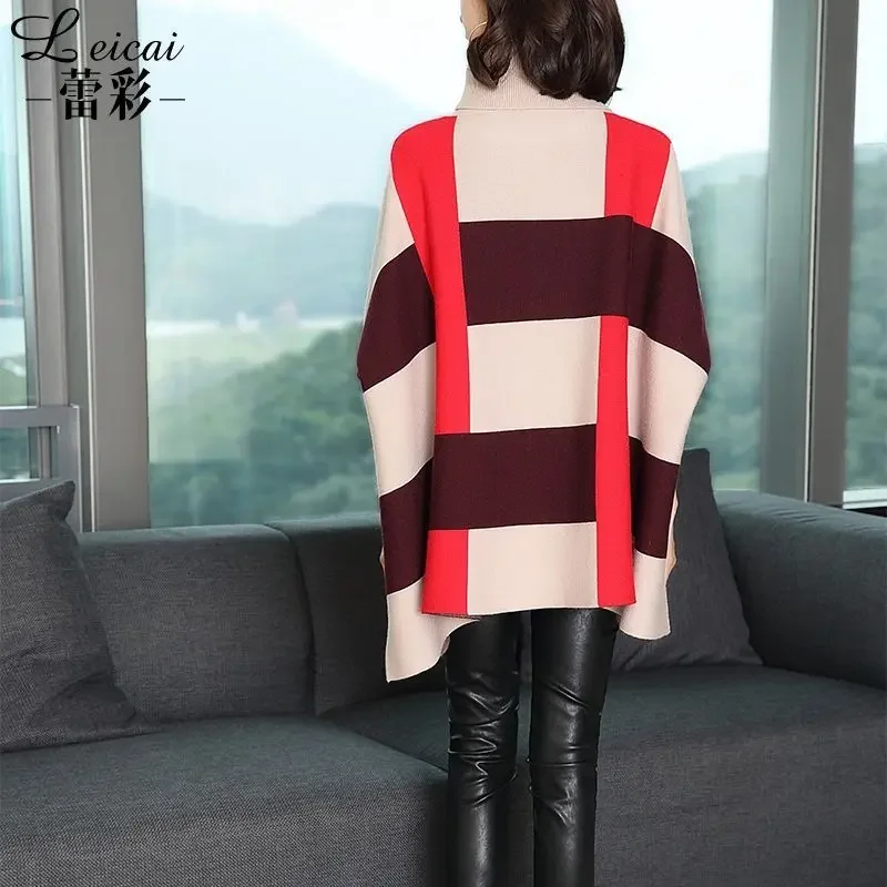 여성용 다용도 니트 스웨터 풀오버 상의, 가을 및 겨울 긴팔, 루즈 배트, 하이넥