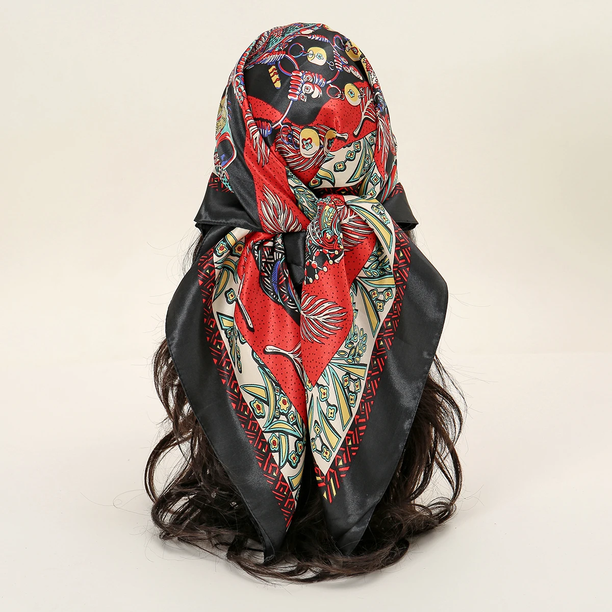 Lenço quadrado de seda com estampa floral para mulheres, lenços fashion, bandana ao ar livre, lenço casual acetinado, hijab mais novo, 90x90cm