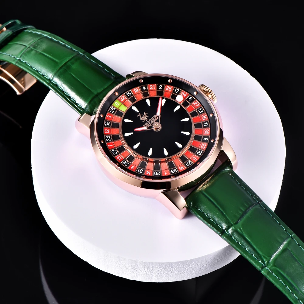 Suzaka Design 2024 New Mechanical Watch NH35 Rotating Dial Las Vegas Roulette Desktop Theme Automatic Watch Men Diamond Luminous